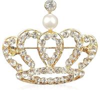 Broche de la corona, broche de la corona real de la reina para las mujeres hombres moda oro plata strass cristal broches pin fiesta de boda banquete cumpleaños (A)