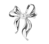 Broche de lazo de perla, ramillete de aleación vintage con diseño de cinta, 6,6 cm, elegante pin de solapa para mujer, traje de chaqueta, abrigo, vestido, decoración, accesorios de joyería, Medium