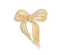 Broche de lazo delicado - Pin de solapa chapado en oro o plata para mujer, 5,4 x 4,4 cm, accesorio de fiesta de boda, joyería para sombreros, bolsos, trajes, Medium, Metal