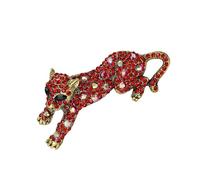 Broche de leopardo de cristal hecho a mano con base de aleación de diamantes de imitación brillantes para fiestas especiales, eventos, atuendos formales, diamantes de imitación de leopardo, talla