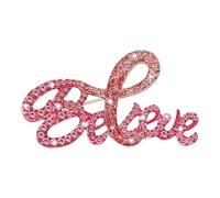 Broche de letras adornadas con diamantes de imitación de moda que simboliza la esperanza y la fuerza, broche de moda para carcinoma de pecho, One Size, como se describe