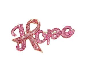 Broche de letras adornadas con diamantes de imitación de moda que simboliza la esperanza y la fuerza, broche de moda para carcinoma de pecho, One Size, como se describe