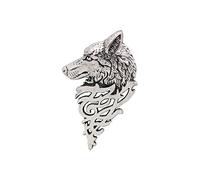 Broche de lobo retro con insignia de solapa para hombre, joyería de plata envejecida, talla única, Plástico, como se describe en