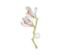 Broche de magnolia hecho a mano, materiales de aleación resistentes para mujer, realzador de atuendos, boda, fiesta, esencial, versátil, perlas y flores, regalo, talla única, como se describe