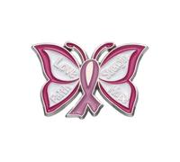 Broche de mariposa con cinta rosa para amor, fe, esperanza, fuerza, concienciación sobre el cáncer de mama, pin de solapa, regalo de apoyo para sobrevivientes de cáncer, Metal, No es una piedra