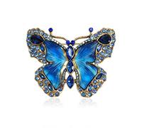 Broche de mariposa con diamantes de imitación de cristal, elegantes pines de solapa de mariposa azul, broches de solapa con forma de animal de cristal, accesorios de vestir, regalo de joyería para