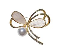 Broche de mariposa con perlas, adorno contemporáneo, siluetas de gotas de agua, artesanía de aleación para trajes elegantes y elegante broche de aleación, talla única, como se describe