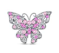 Broche De Mariposa De Cristal Rosa Grande Para Mujer Declaración De Moda Diseño De Filigrana Latón Plateado En Plata