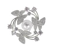 Broche de mariposa floral único de aleación con detalles de perlas y cierre seguro para mujer, joyería de moda, ideas de regalo, broche de mariposa de moda para fiestas, talla única, como se describe