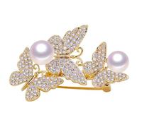 Broche de mariposa vintage - Pin de aleación de cristal y perla con detalles florales