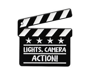 Broche de metal con clap de cine y motivador, accesorio de para fans de películas y decoraciones de vestir creativas, Se référer au descriptif, zinc