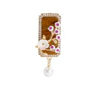Broche de metal con diamantes de imitación de ciruelas para abrigos, solapas, bufandas, boda, declaración de moda, elegante, ciruelas, flores