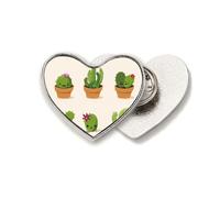 Broche de metal con diseño de cactus y suculentas en maceta, diseño de corazón