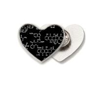Broche de metal con diseño de corazón y estructura molecular, color negro