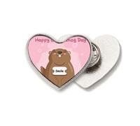 Broche de metal con diseño de corazón y texto en inglés «Happy groundhog day usa»