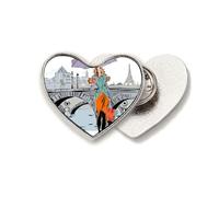 Broche de metal con diseño de corazón y texto en inglés «Lady River Bridge»