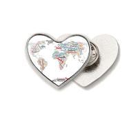 Broche de metal con diseño de mapa global, geografía, Wordcloud, corazón, amor