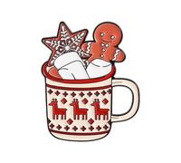 Broche de metal con diseño de taza de Navidad, muñeco de nieve, alce, aleación y joyería decorativa para mochila, abrigo, accesorios de vacaciones, diseño de copa de muñeco de nieve, talla única, como