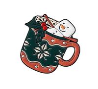 Broche de metal con diseño de taza de Navidad, muñeco de nieve, alce, aleación y joyería decorativa para mochila, abrigo, accesorios de vacaciones, diseño de copa de muñeco de nieve, talla única, como