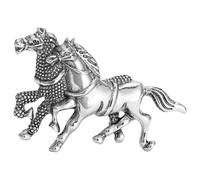 Broche de metal de inspiración vintage con dos caballos al galope, cierre seguro, joyería de metal para amantes ecuestres y pin de metal formal de dos caballos, talla única, como se describe