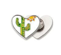 Broche de metal pintado a mano con diseño de cactus, diseño de corazón