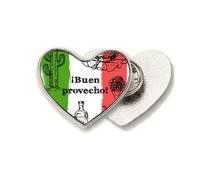 Broche de metal redondo con diseño de bandera de México con diseño de cactus y corazón