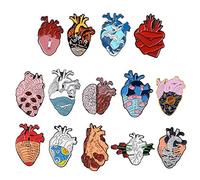Broche de Moda, 14 Estilos Kit de alfileres de corazón anatómico Conjunto de alfileres de Solapa esmaltados de corazón científico Unisex