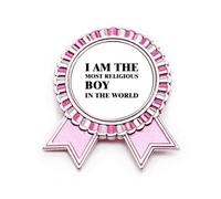 Broche de moda Art Deco con texto en inglés "I Am The Religious Boy", color rosa, Medium, Metal