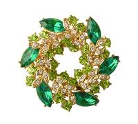 Broche de Moda para Mujer, Broche de Oro con Flor de Diamantes de Imitación Bisutería Hecha a Mano para Ramo de Boda, Bufanda Anillo Hebilla Clip (A-Verde)