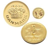 Broche de moneda auténtica, joyería coleccionable vintage, chapado en oro de 18 quilates, muchos países, accesorio de traje clásico para vestido formal, Poland, Latón, No es una piedra preciosa