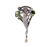 Broche de Mujer Hada Arte Modernista Stile Alfiler Esmalte Perla 5,5 x 3,5 cm
