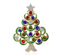 Broche de Navidad con diamantes de imitación de colores en forma de árbol, broches brillantes para decoración de ropa, broches de diamantes de imitación para vestido de novia