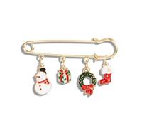 Broche de Navidad Santa Claus Calcetines de copas de nieve Bells Corona de nieve Corona de ciervos Long Chain Tassel Pins de aguja grande