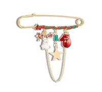 Broche de Navidad Santa Claus Calcetines de copas de nieve Bells Corona de nieve Corona de ciervos Long Chain Tassel Pins de aguja grande