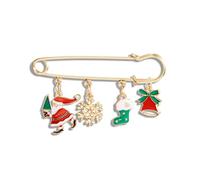 Broche de Navidad Santa Claus Calcetines de copas de nieve Bells Corona de nieve Corona de ciervos Long Chain Tassel Pins de aguja grande