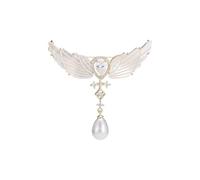 Broche de oro de 14 quilates esmaltado vintage con alas de ángel, elegante pin de cadena con moissanita, ideal para trajes de hombre, bodas y eventos formales, 1, Concha, Moissanita