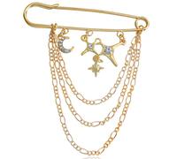 Broche de oro punk para mujer, broche de borla de estrella y luna de cristal vintage, broches dorados para mujer con circonita cúbica, elegante collar de seguridad para mujer, elegantes alfileres