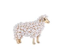 Broche de oveja con perlas para mujer, bonito pin de cordero de Pascua con diseño de animales dorados y blancos, Metal, Perla artificial