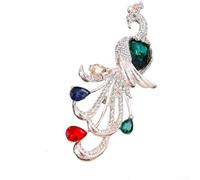 Broche de pavo real, pin de solapa de aleación de 8,5 x 2,5 cm con diamantes de imitación de circonita, accesorio de moda de inspiración vintage, diseño ligero de 17 g, para mujeres (color)