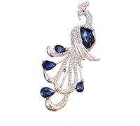 Broche de pavo real, pin de solapa de aleación de 8,5 x 2,5 cm con diamantes de imitación de circonita, accesorio de moda de inspiración vintage, diseño ligero de 17 g, para mujer (azul real)