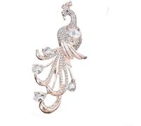 Broche de pavo real, pin de solapa de aleación de 8,5 x 2,5 cm con diamantes de imitación de circonita, accesorio de moda de inspiración vintage, diseño ligero de 17 g, para mujer (blanco)