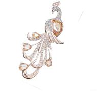 Broche de pavo real, pin de solapa de aleación de 8,5 x 2,5 cm con diamantes de imitación de circonita, accesorio de moda de inspiración vintage, diseño ligero de 17 g, para mujer (caqui)