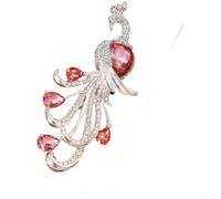 Broche de pavo real, pin de solapa de aleación de 8,5 x 2,5 cm con diamantes de imitación de circonita, accesorio de moda de inspiración vintage, diseño ligero de 17 g, para mujer (rosa)