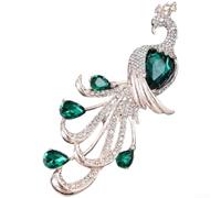 Broche de pavo real, pin de solapa de aleación de 8,5 x 2,5 cm con diamantes de imitación de circonita, accesorio de moda de inspiración vintage, diseño ligero de 17 g, para mujer (verde)