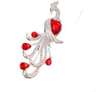 Broche de pavo real, pin de solapa de aleación de 8,5 x 2,5 cm con diamantes de imitación de circonita, accesorio de moda de inspiración vintage, diseño ligero de 17 g, para mujer (rojo)