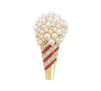Broche de perlas de diamantes de imitación con temática de postre con forma de cono de helado, accesorio versátil para mujeres y niñas, broche de cono de perlas y diamantes