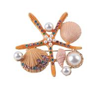 Broche De Perlas De Diamantes De Imitación Para Mujer, Broche De Estrella De Mar De Colores Grandes, Broches De Cristal De Concha De Estilo Vintage Elegante, Accesorios De Vestir, Joyería(orange)