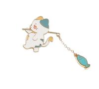 Broche de pescador de gatos, accesorio hecho a mano de aleación, arte ligero y portátil con detalle de y rojo, Pin elegante de gota de aceite para gatos