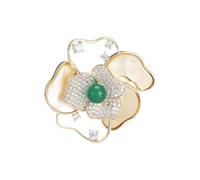 Broche de plata, broche de perla, broche de camelia, broche de flor de concha natural for mujer, broche for traje, abrigo, ramillete