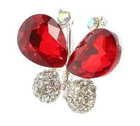 Broche de plata, broche de ramillete de cristal, broche con aplique de mariposas, parche decorativo for ropa, bolsos, accesorios, diseño de dije con purpurina, material de costura versátil.(Red)